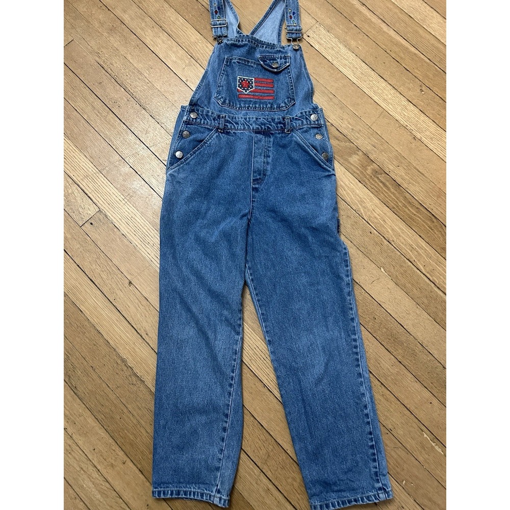 Vintage Rachel's Kids Size 12 American Flag Overalls Stars And Stripes Denim